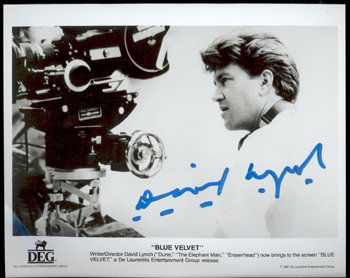 David Lynch Signed 8 x 10 Photo GAI COA: 10" x 8" publicity photograph for Lynch's classic film "Blue Velvet" nicely signed by the director in blue paint marker. In fine condition. COA from Global Authentication.