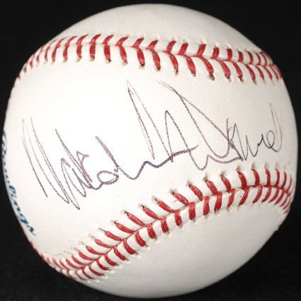 Malcolm McDowell Signed OML Baseball GAI COA: Official Major League (Selig) baseball boldly signed along the side panel by the "Clockwork Orange" star in black ballpoint pen. In fine condition. COA from Global Authentication.