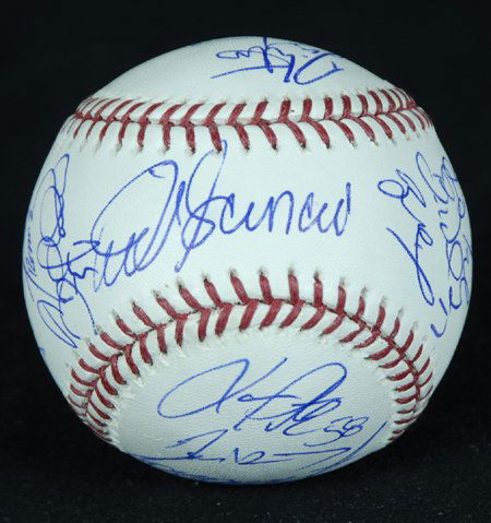 2002 Anaheim Angels Team Signed Baseball GAI: Official Major League Baseball (Selig) signed by 20 members of the 2002 World Series championship Angel team. Along with skipper Mike Scioscia on the sweet spot, other key signers include: Tim Salmon,