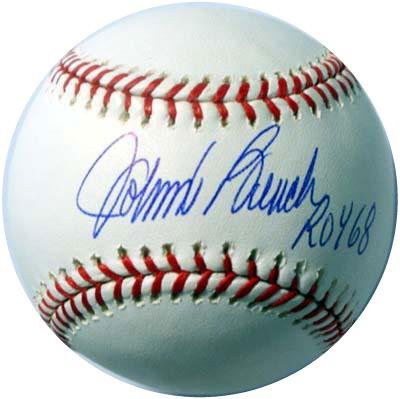 Johnny Bench Signed OML Baseball ROY PSA: Official Major League (Selig) baseball signed across the sweetspot in blue ballpoint pen, "Johnny Bench, ROY 68." In excellent condition. COA from PSA/DNA.
