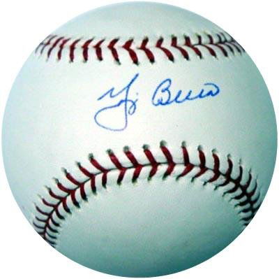Yogi Berra Signed OML Baseball GAI COA: Official Major League (Selig) baseball signed across the sweetspot in blue ballpoint pen. In excellent condition. COA from Global Authentication.
