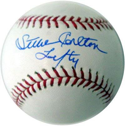 Steve Carlton Signed Baseball Lefty GAI COA: Official Major League (Selig) baseball signed across the sweetspot in blue ballpoint pen, "Steve Carlton, Lefty." In excellent condition. COA from Global Authentication.