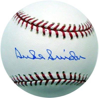 Duke Snider Signed OML Baseball PSA/DNA: Official Major League (Selig) baseball signed across the sweetspot in blue ballpoint pen. In excellent condition. COA from Global Authentication.