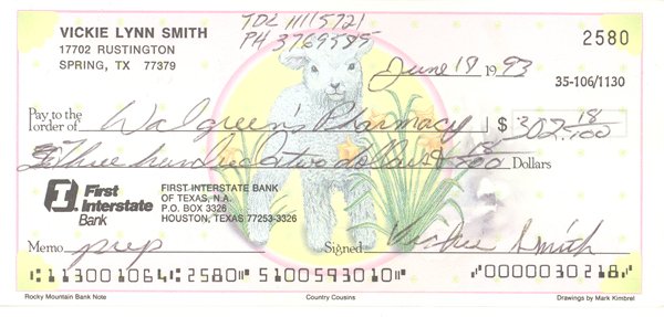 Anna Nicole Smith Signed Bank Check (D) PSA/DNA