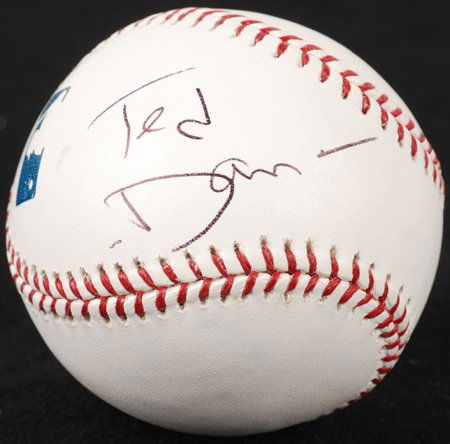 Ted Danson Signed OML Baseball GAI: Rawlings official Major League baseball (Selig) signed across the side panel by the "Cheers" and "Becker" star in black ballpoint pen. In fine condition. COA from Global Authentication.