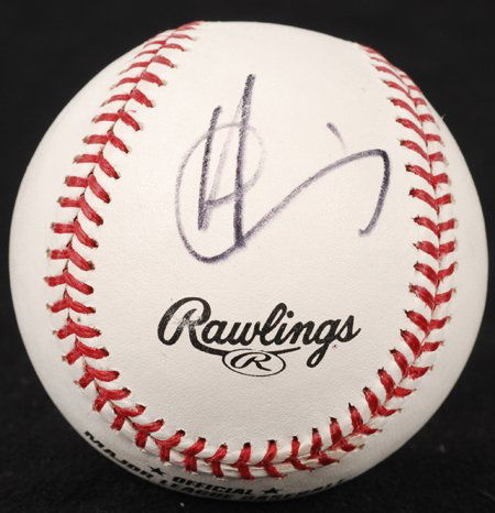 Andy Garcia Signed OML Baseball: Rawlings official Major League (Selig) Barry Bonds 600th HR commemorative baseball, signed along the side panel by the Godfather III actor in black felt tip marker. In fine condition. COA from Global
