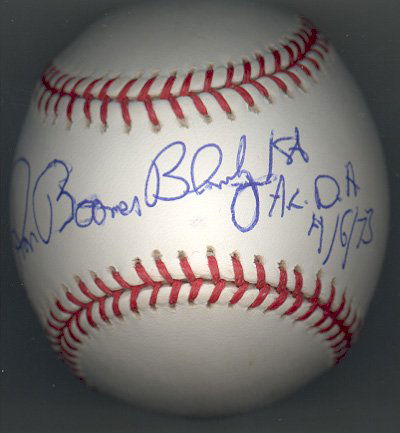 Ron Bloomberg Signed Baseball (1st Ever DH): Rawlings official Major League baseball (Selig) signed across the sweet spot in blue ballpoint pen, "Ron Bloomberg, 1st AL DH, 4/6/73." In fine condition. COA from Global Authentication. ***IMPORTANT