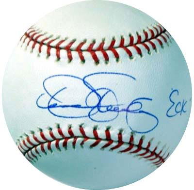 Dennis Eckersley Signed OML Baseball w/"Eck" Insc: Official Major League (Selig) baseball signed across the sweetspot in blue ballpoint pen, "Dennis Eckersley, Eck." In excellent condition. COA from Global Authentication. ***IMPORTANT REMINDERS: 1.) T