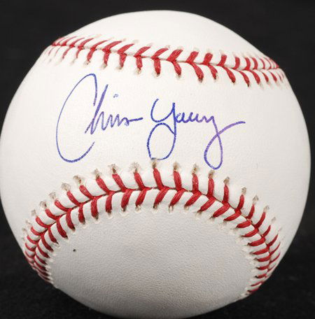 Chris Young Signed OML Baseball GAI CIA: Rawlings official Major League baseball (Selig) signed across the sweet spot in blue ballpoint pen. In fine condition. COAs from Global Authentication and Tri-Star. ***IMPORTANT REMINDERS: 1.) To ensu