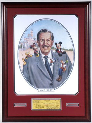 Walt Disney Signed Check Display GAI LOA: Exceptionally fine signed bank check, 8" x 3", August 4, 1948, drawn on Disney's personal account and made payable to "Walt Disney Special Acct." for $400.00. Beautifully signed, "Walter E. Disney," i