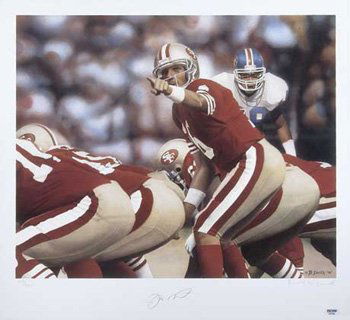 Joe Montana Signed Limited Edition Litho PSA/DNA: 21" x 22" limited edition lithograph (#149/950) signed by Montana and artist David Smith along the lower margin in pencil. In excellent condition. LOAs from Global Authentication and PSA/DNA.