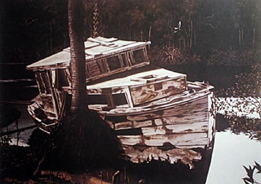 Lithograph "Abandoned" David Mann (246A): Authentic Lithograph , Bearing an Interpretive Signature of the Artist, Size Approx. 22 1/2" x 28 1/2" In. David "Dave" Mann (September 10, 1940 – September 11, 2004) was a California graphic arti