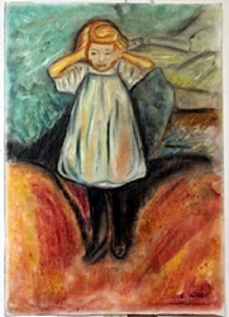 Pastel Painting on Paper - Edvard Munch: In the manner of Edvard Munch bearing the signature , Pastel Painting on Paper, Size Approx. 19" x 13" in.