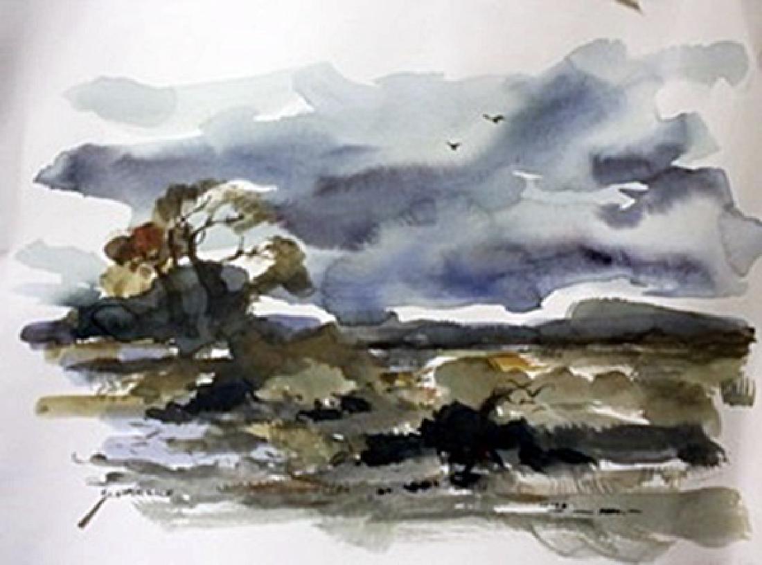 Original Watercolor on Paper "Rainy Day" by Michael: Original Watercolor on Paper "Rainy Day" by Michael Schofield; signed, size approx. 11 1/2 x 15 in. Michael Schofield was born in Orlando, Florida, in 1947. His talent as a silk screen mechanic and ar