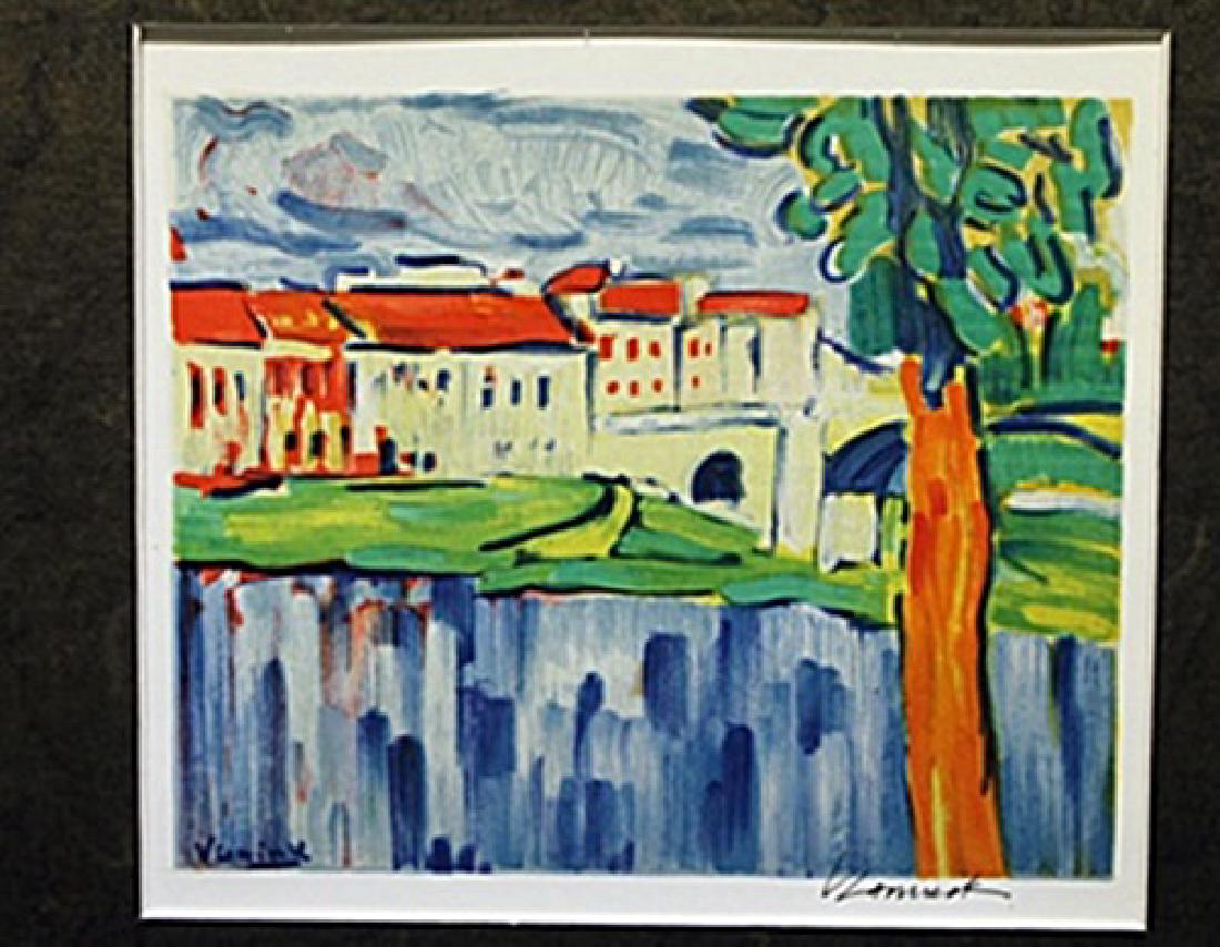 Landscape With Red Tree In Chatou - Maurice De Vlaminck: Lithograph by Maurice De Vlaminck. Maurice de Vlaminck was a French painter. Along with André Derain and Henri Matisse he is considered one of the principal figures in the Fauve movement, a group of