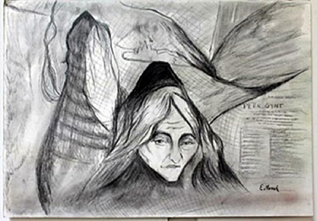 Drawing on Paper - Edvard Munch: In the manner of Edvard Munch bearing the signature , Drawing on Paper, Size Approx. 14" x 20" in.