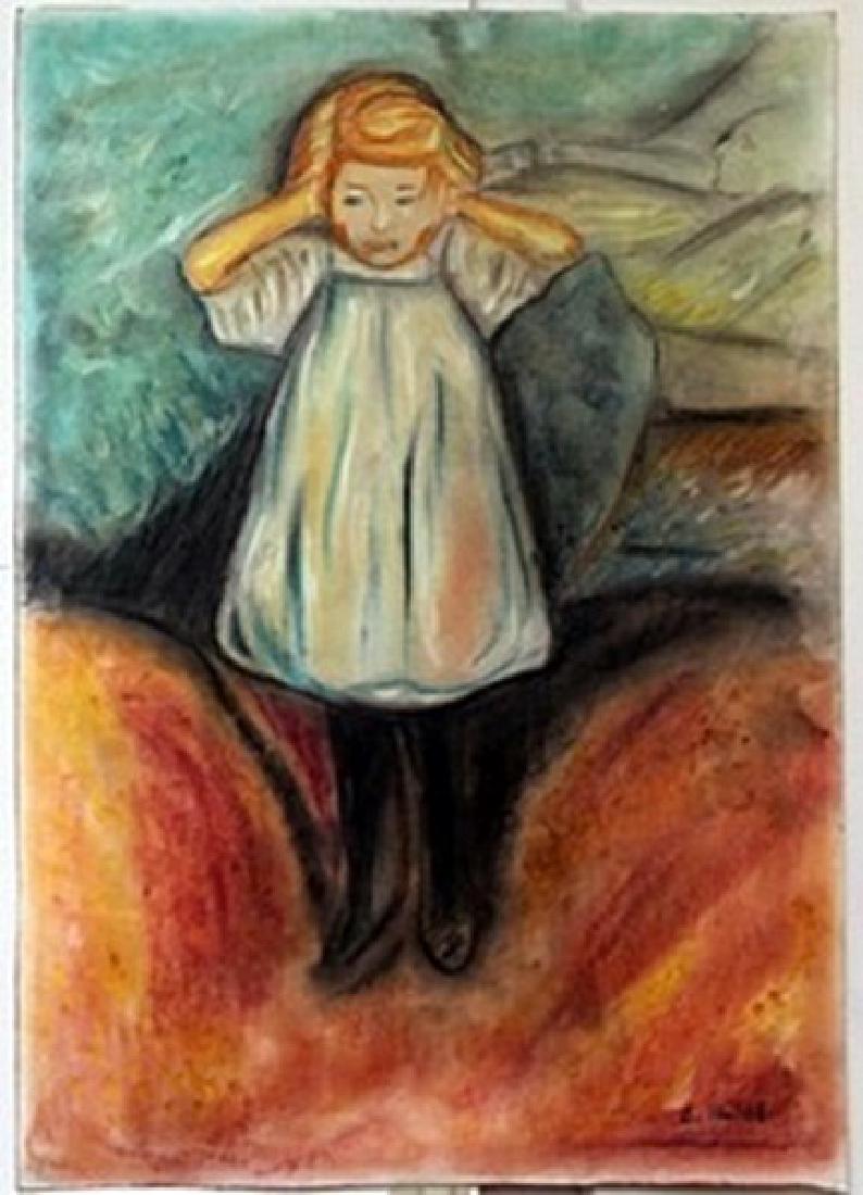 Pastel Painting on Paper - Edvard Munch: In the manner of Edvard Munch bearing the signature , Pastel Painting on Paper, Size Approx. 19" x 13" in.