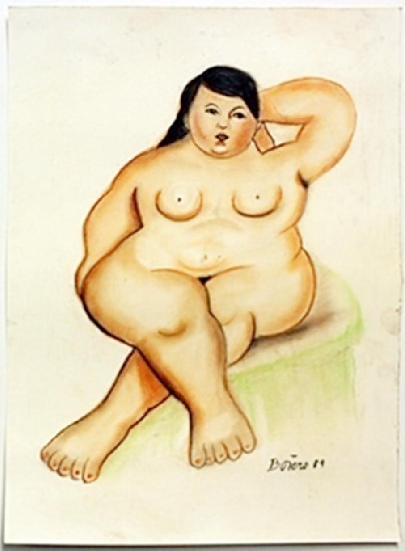 Pastel "Nude Maria" - Fernando Botero: In the manner of Fernando Botero Pastel Drawing on Paper, bearing the signature , Size Approx. 18" x 13" in.