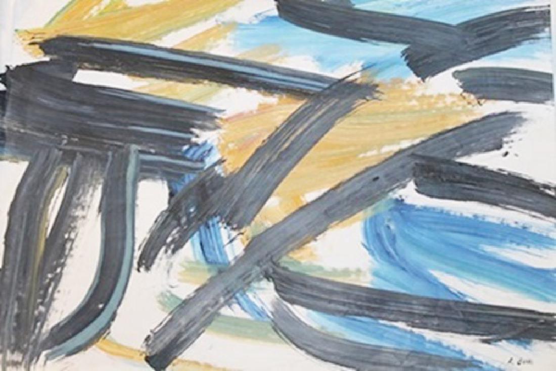 Oil On Paper - Alberto Burri: Oil on paper by Alberto Burri, approx. 20x14 in. Alberto Burri was an Italian painter and sculptor.