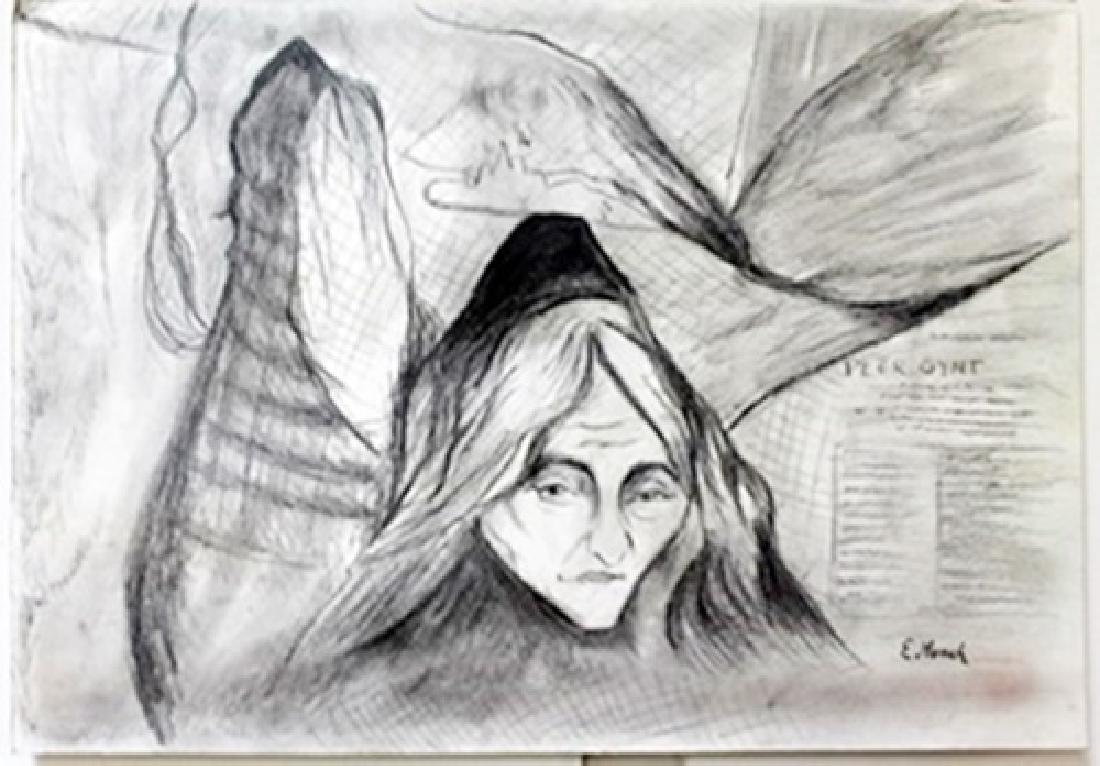Drawing on Paper - Edvard Munch: In the manner of Edvard Munch bearing the signature , Drawing on Paper, Size Approx. 14" x 20" in.