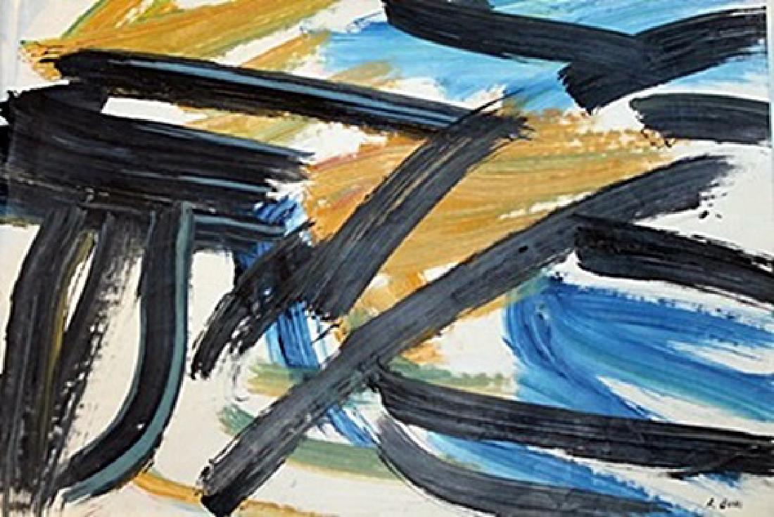 Oil On Paper - Alberto Burri: Oil on paper by Alberto Burri, approx. 20x14 in. Alberto Burri was an Italian painter and sculptor.