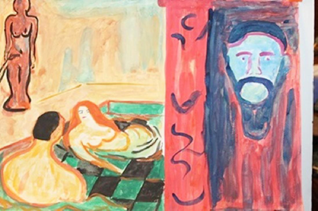 Watercolor On Paper - Edvard Munch: Watercolor on Paper attributed to Edvard Munch, approx. 20x14 in. Edvard Munch was a Norwegian painter and printmaker whose intensely evocative treatment of psychological themes built upon some of the