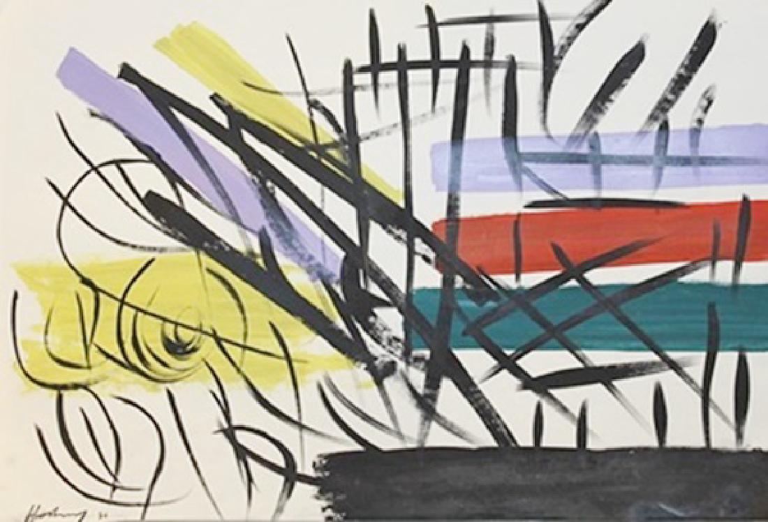 Hans Hartung - Oil On Paper: Oil on paper attributed to Hans Hartung was a German-French painter, known for his gestural abstract style. He was also a decorated World War II veteran of the French Foreign Legion.