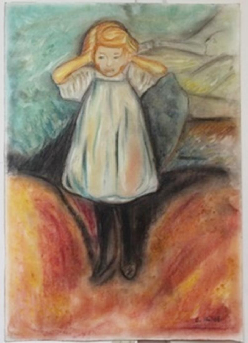 Pastel Painting on Paper - Edvard Munch: In the manner of Edvard Munch bearing the signature , Pastel Painting on Paper, Size Approx. 19" x 13" in.
