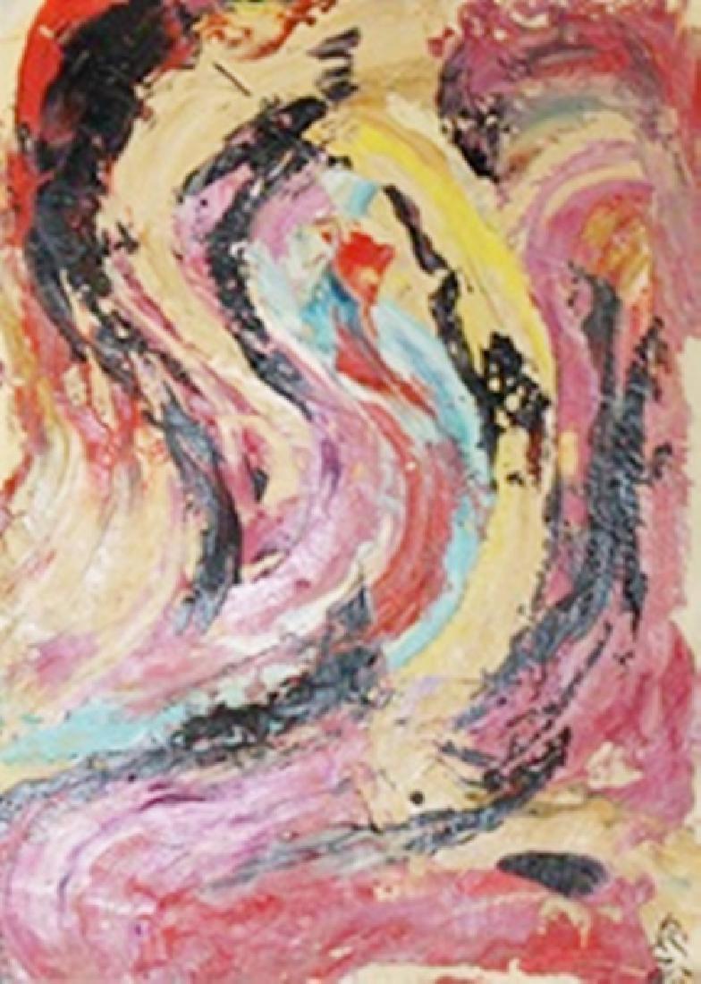 Red Black - Kazuo Shiraga - Oil On Paper: Oil on paper by Kazuo Shiraga, approx. 20x14 in. Kazuo Shiraga was a Japanese modern artist who belonged to the Gutai group of avant-garde artists. He was acknowledged internationally only after his d