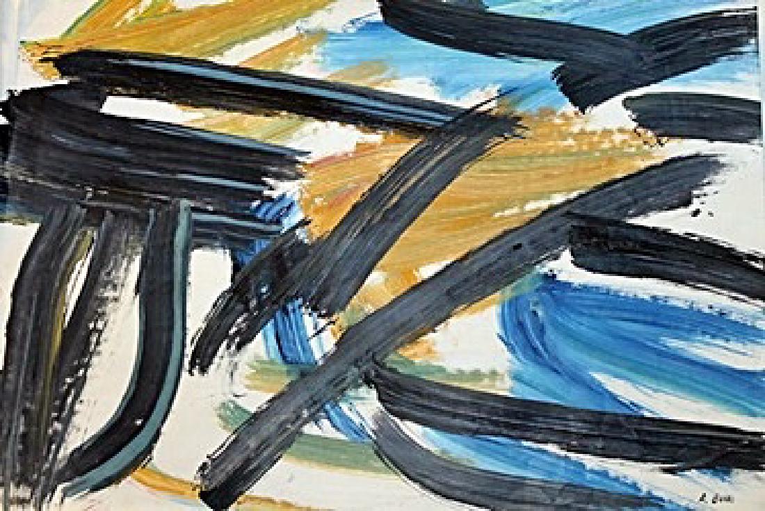 Oil On Paper - Alberto Burri: Oil on paper by Alberto Burri, approx. 20x14 in. Alberto Burri was an Italian painter and sculptor.