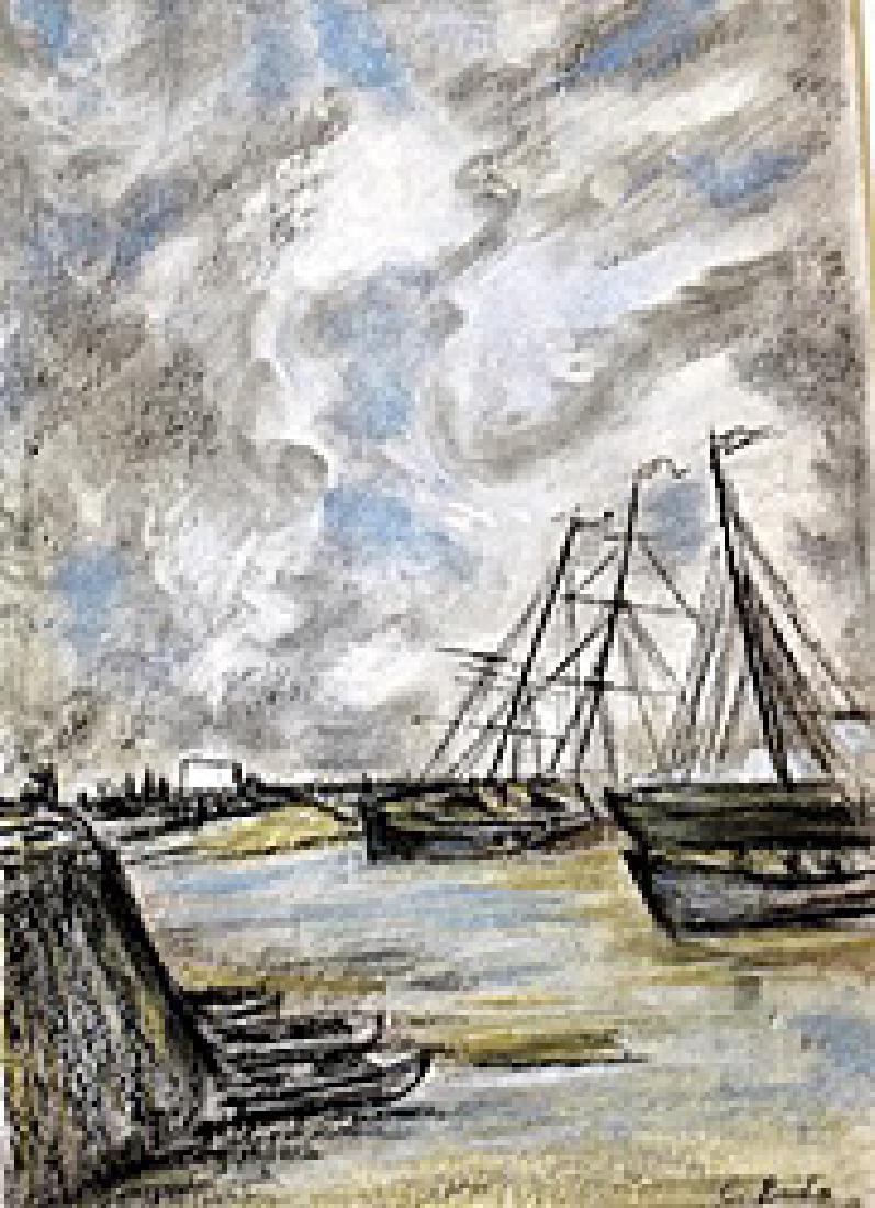 Fishermens Wives At The Seaside - Eugene Boudin -: Pastel on paper in the manner of Eugene Boudin, approx. 20x14 in. Eugène Louis Boudin was one of the first French landscape painters to paint outdoors. Boudin was a marine painter, and expert in the