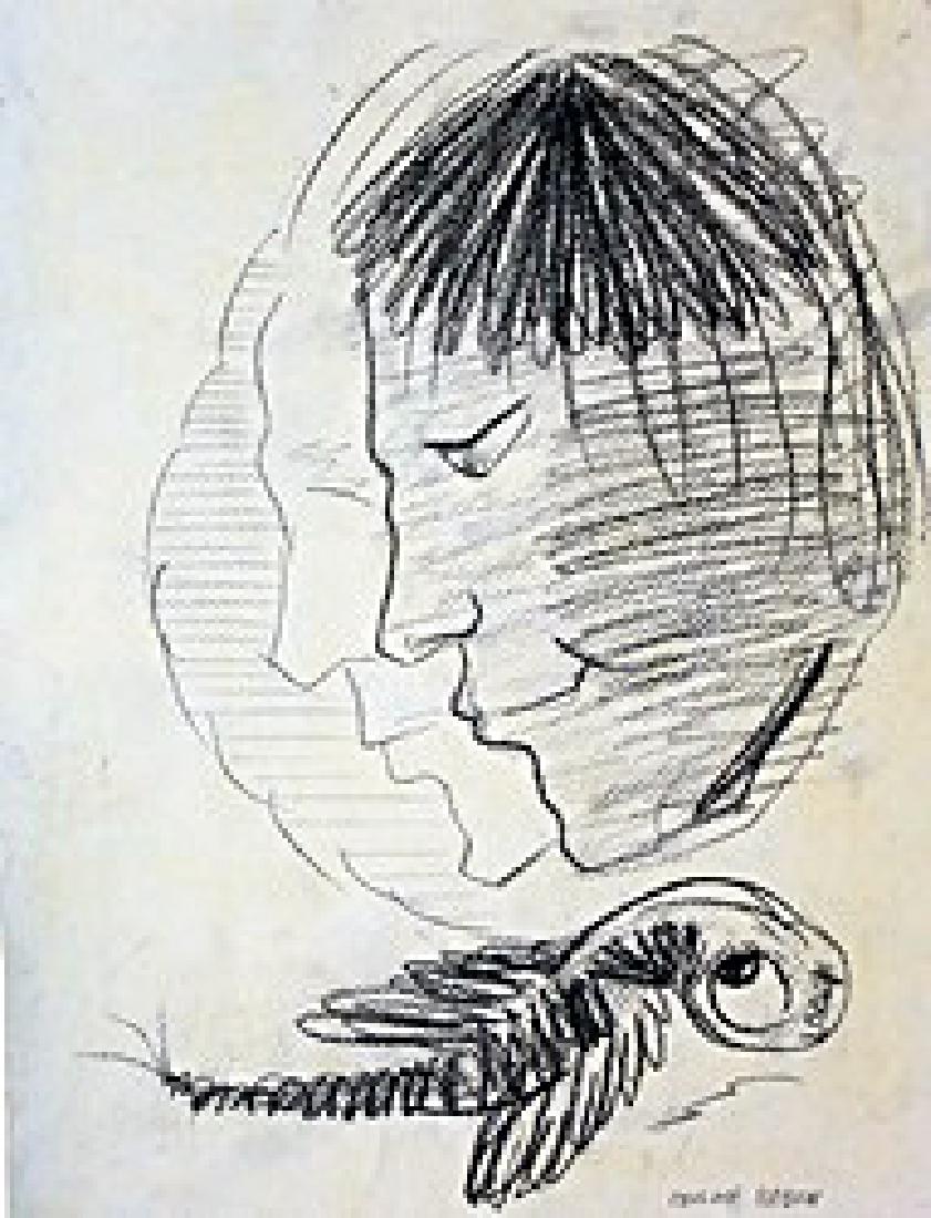 Drawing On Paper - Odilon Redon: Drawing on paper by Odilon Redon, approx. 16x12 in. Odilon Redon was a French symbolist painter, printmaker, draughtsman and pastellist.