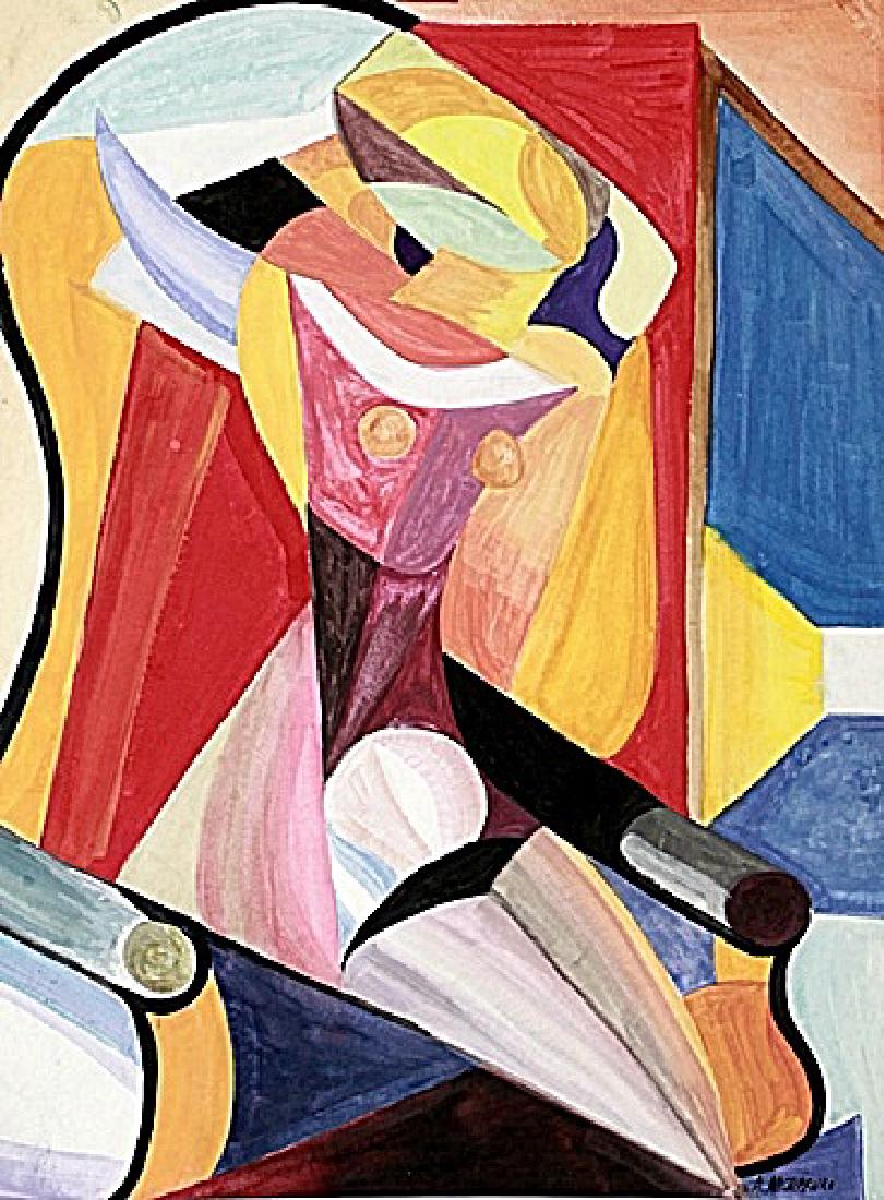 Alexander Archipenko - Watercolor: Watercolor in the manner of Alexander Archipenko, approx. 17x13 in. Alexander Porfyrovych Archipenko was a Ukrainian-born American avant-garde artist, sculptor, and graphic artist.