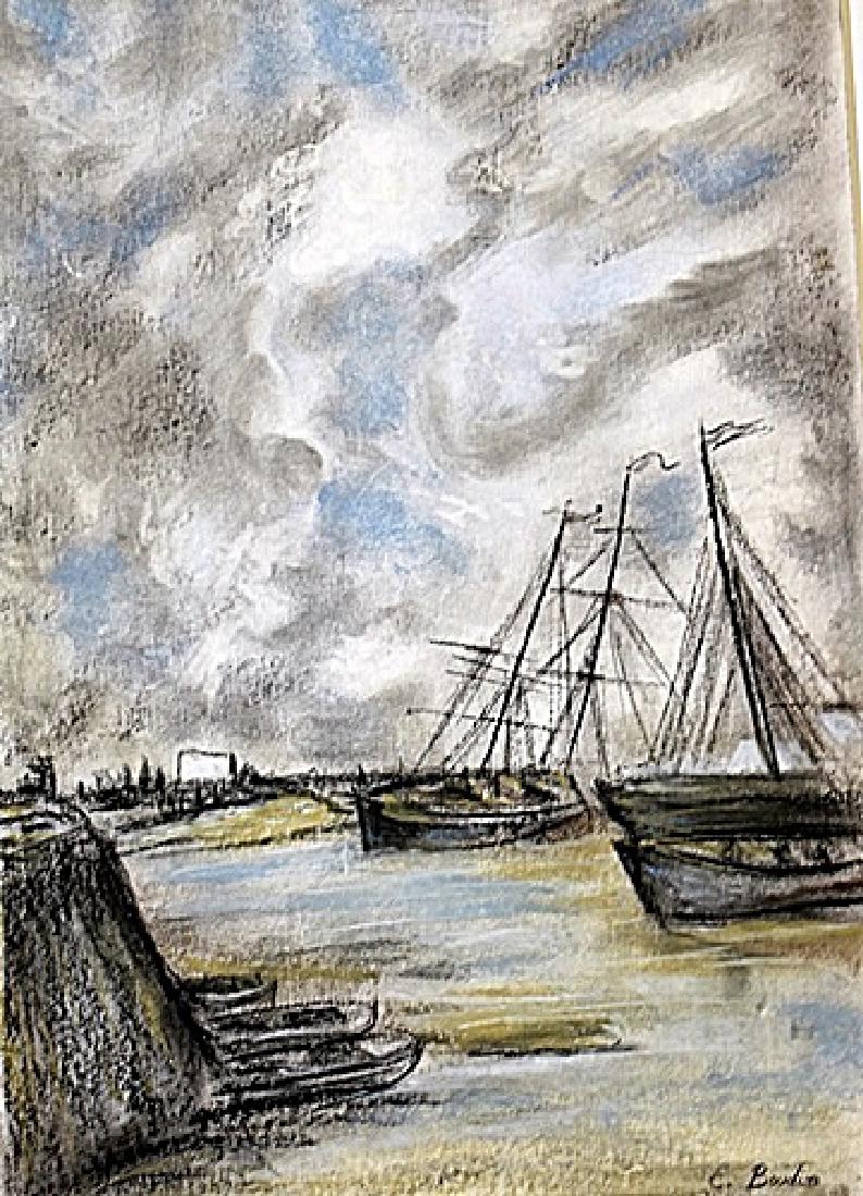 Fishermens Wives At The Seaside - Eugene Boudin -: Pastel on paper in the manner of Eugene Boudin, approx. 20x14 in. Eugène Louis Boudin was one of the first French landscape painters to paint outdoors. Boudin was a marine painter, and expert in the