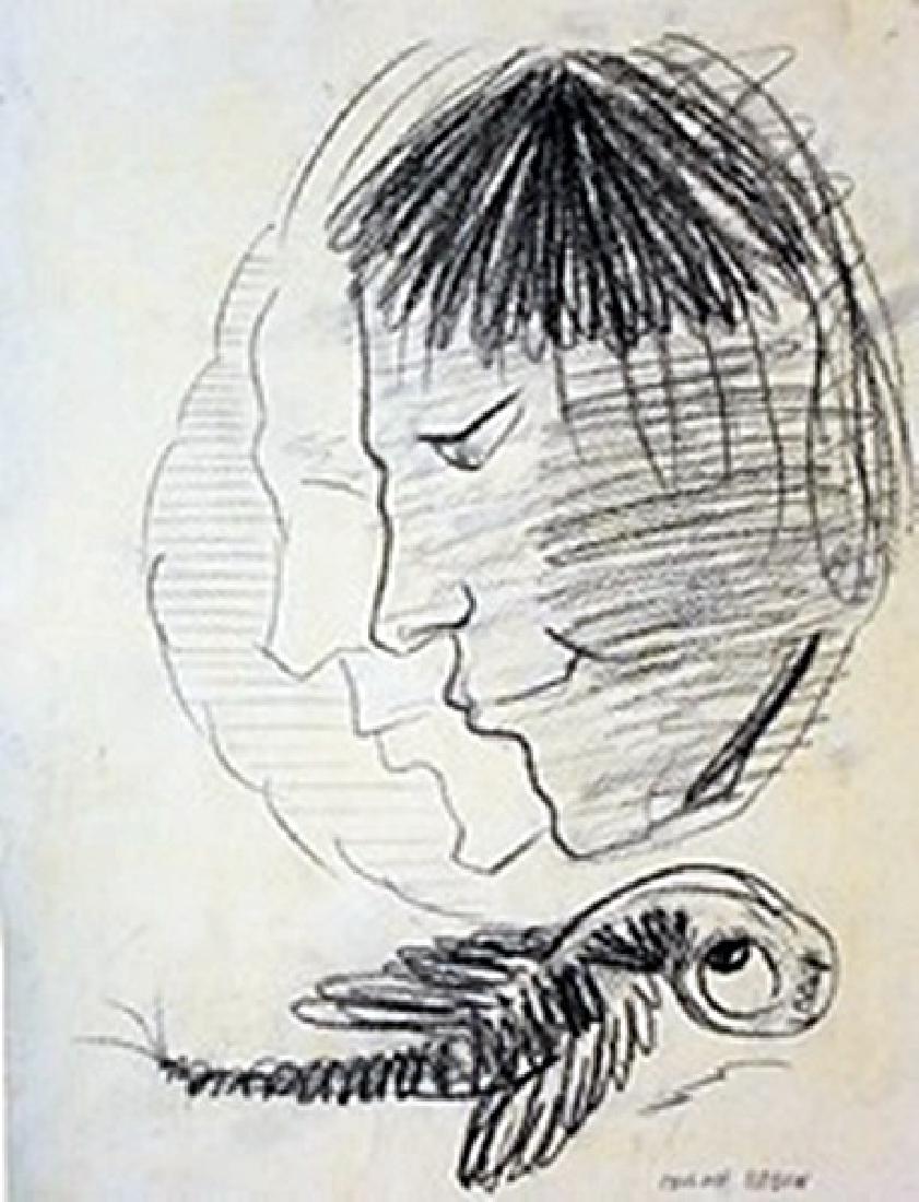 Drawing On Paper - Odilon Redon: Drawing on paper by Odilon Redon, approx. 16x12 in. Odilon Redon was a French symbolist painter, printmaker, draughtsman and pastellist.