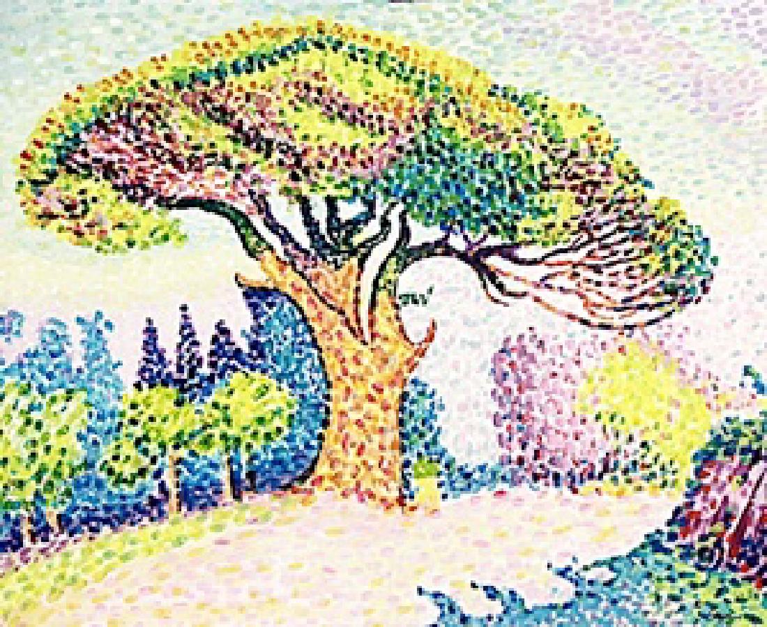The Pine In Saint Tropez - Paul Signac - Watercolor: Watercolor in the manner of Paul Signac, approx. 17x13 in. Paul Victor Jules Signac was a French Neo-Impressionist painter who, working with Georges Seurat, helped develop the Pointillist style.