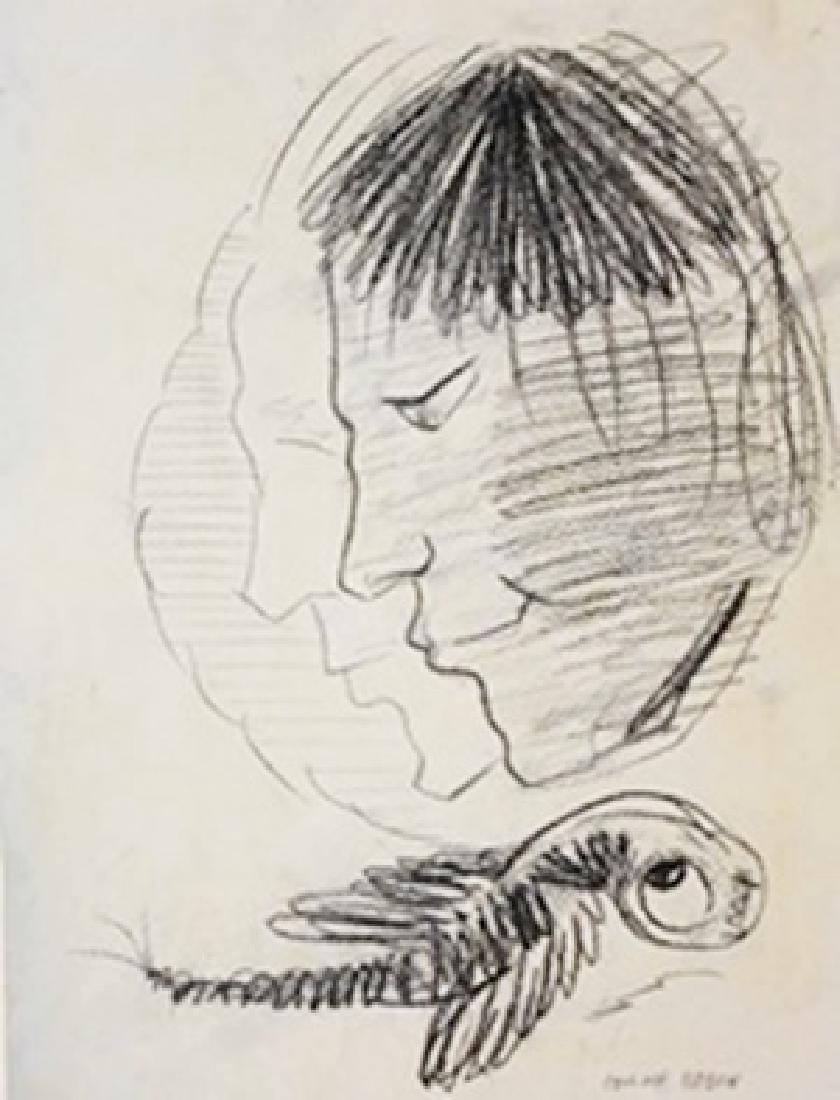 Drawing On Paper - Odilon Redon: Drawing on paper by Odilon Redon, approx. 16x12 in. Odilon Redon was a French symbolist painter, printmaker, draughtsman and pastellist.