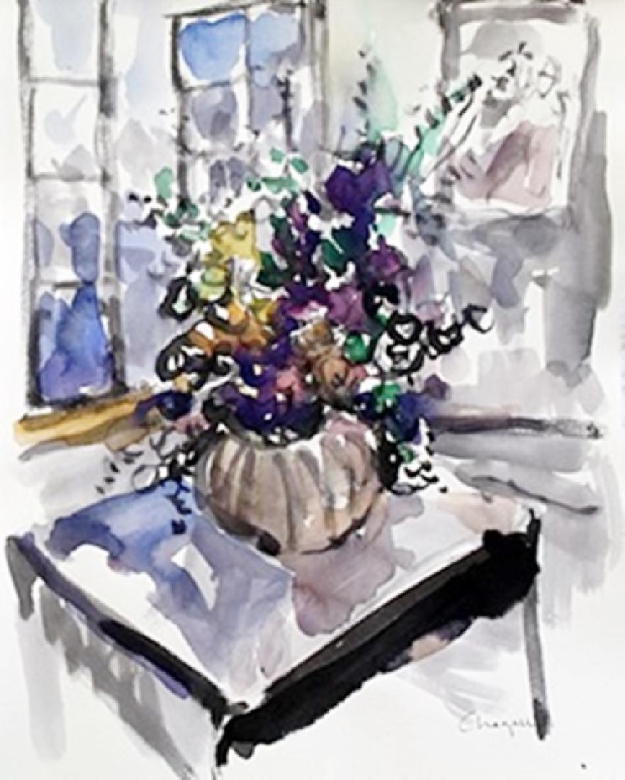 Watercolor Painting - Signed Chagall: Watercolor Painting on Paper in the manner of Marc Chagall, bears the signature, Size Appox. 15" x 11" in.