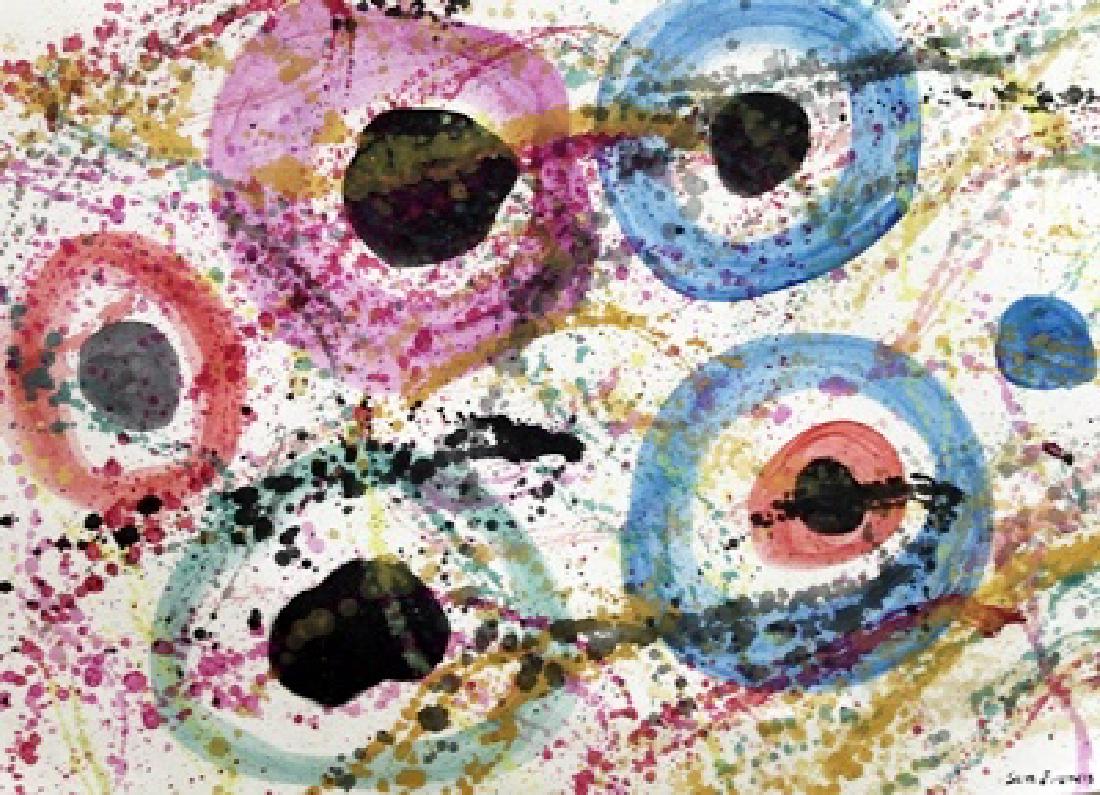 My Eye - Sam Francis - Oil On Paper: Oil on paper in the manner of Sam Francis, approx. 19x13 in. Samuel Lewis Francis was an American painter and printmaker. Francis was initially influenced by the work of abstract expressionists such a