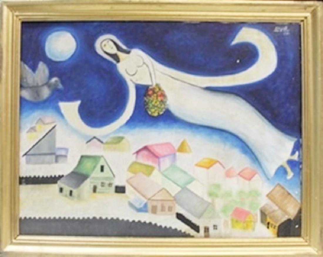 Oil Painting on Canvas - Marc Chagall: In the manner of Marc Chagall Oil Painting on Stretched Canvas, bearing the signature , Size Approx. 22" x 28" in.