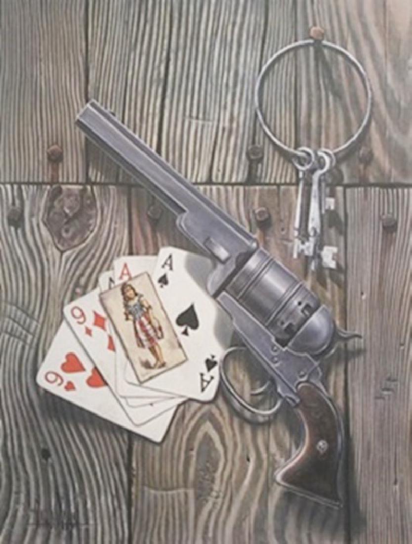 Lithograph - Dead Man's Hand - David Mann: Lithograph After David Mann; , pencil bears the signature, size approx. 29 x 22 1/2 in. David Dave Mann (September 10, 1940 – September 11, 2004) was a California graphic artist whose paintings ce
