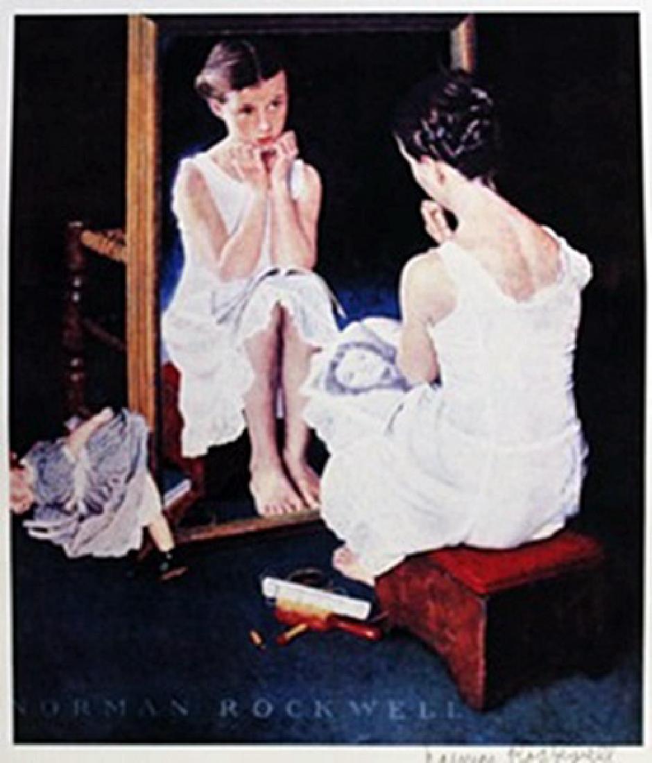Lithograph "Girl in front of Mirror" By Norman Rockwell: Authentic Lithograph " Girl in front of Mirror" Norman Rockwell, signed, Size Approx. 14 x 11 In. Norman Rockwell (02/03/1978 - 11/08/1978) Was born in Brooklyn, New York. Occupation Illustrator & Pai