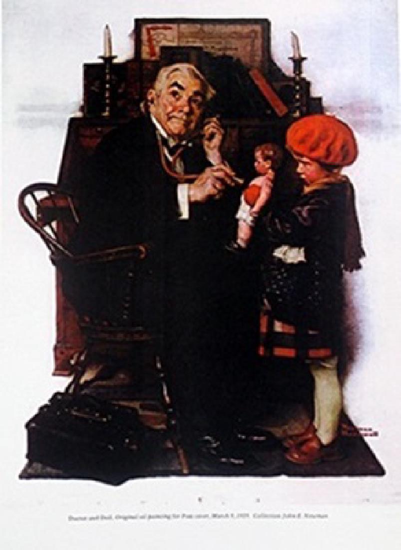 Print Doctor and Doll - Norman Rockwell: Print Doctor and Doll After Norman Rockwell; bears the signature, size approx. 17 x 11 in.