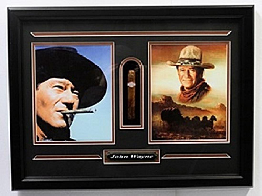 John Wayne Double Picture & Cigar: John Wayne Double Picture & Cigar; Approx. 20X24 in. Custom Framed Memorabilia