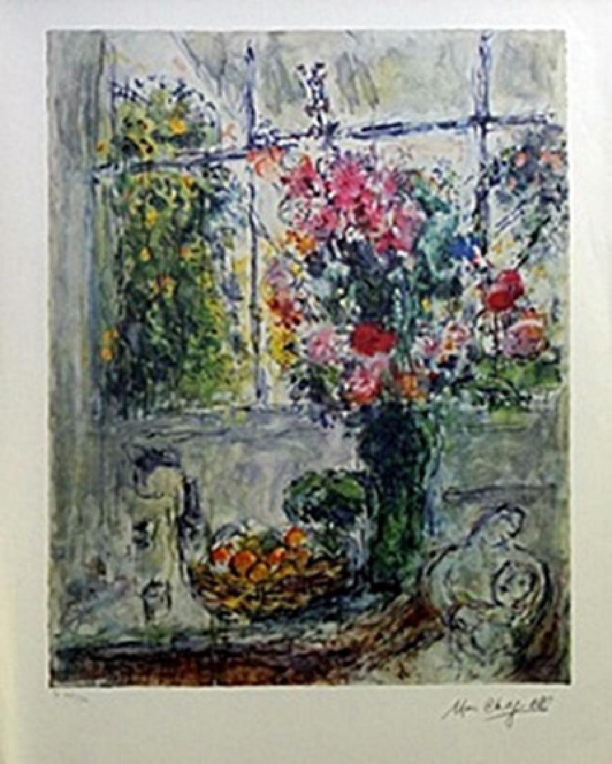 Lithograph - Still Life with Flowers - Marc Chagall: Lithograph After Marc Chagall; bears the signature, size approx. 32 x 25 in. Marc Zakharovich Chagall (July 6th 1887 – March 28th 1985) The quintessential Jewish artist of the twentieth centuryMarc 
