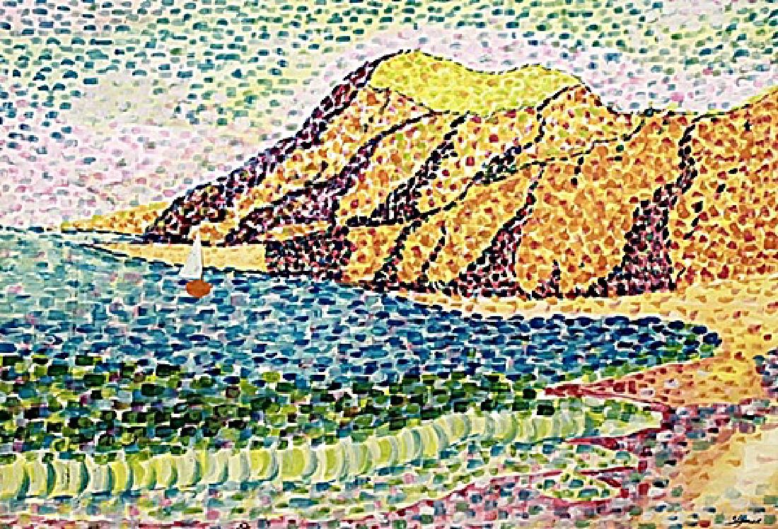 The Jetty At Cassis - Paul Sicnac - Watercolor: Watercolor in the manner of Paul Sicnac, approx. 20x13 in. Paul Victor Jules Signac was a French Neo-Impressionist painter who, working with Georges Seurat, helped develop the Pointillist style.