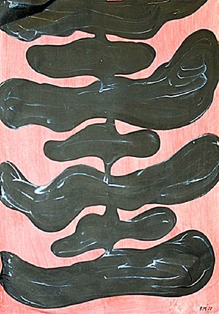 The Dragon - Robert Motherwell - Oil On Paper: Oil on paper in the manner of Robert Motherwell, approx. 19x13 in. Robert Motherwell was an American painter, printmaker, and editor. He was one of the youngest of the New York School, which also incl