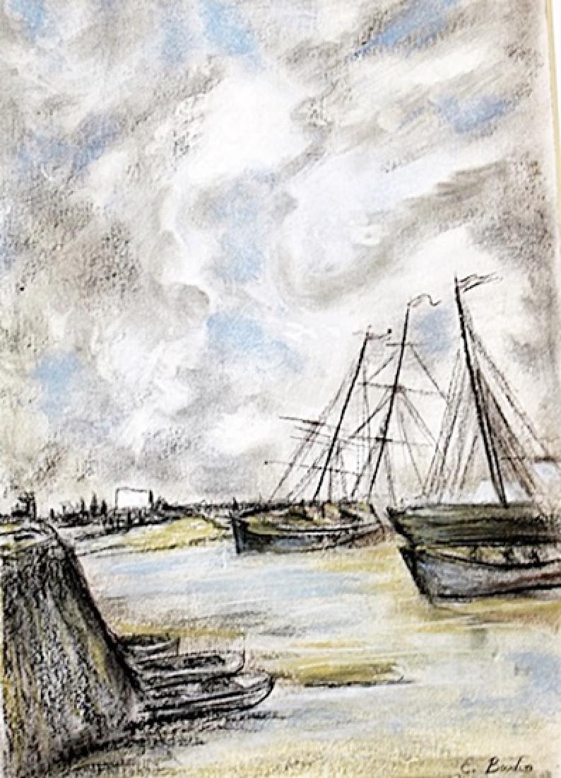 Fishermens Wives At The Seaside - Eugene Boudin -: Pastel on paper in the manner of Eugene Boudin, approx. 20x14 in. Eugène Louis Boudin was one of the first French landscape painters to paint outdoors. Boudin was a marine painter, and expert in the