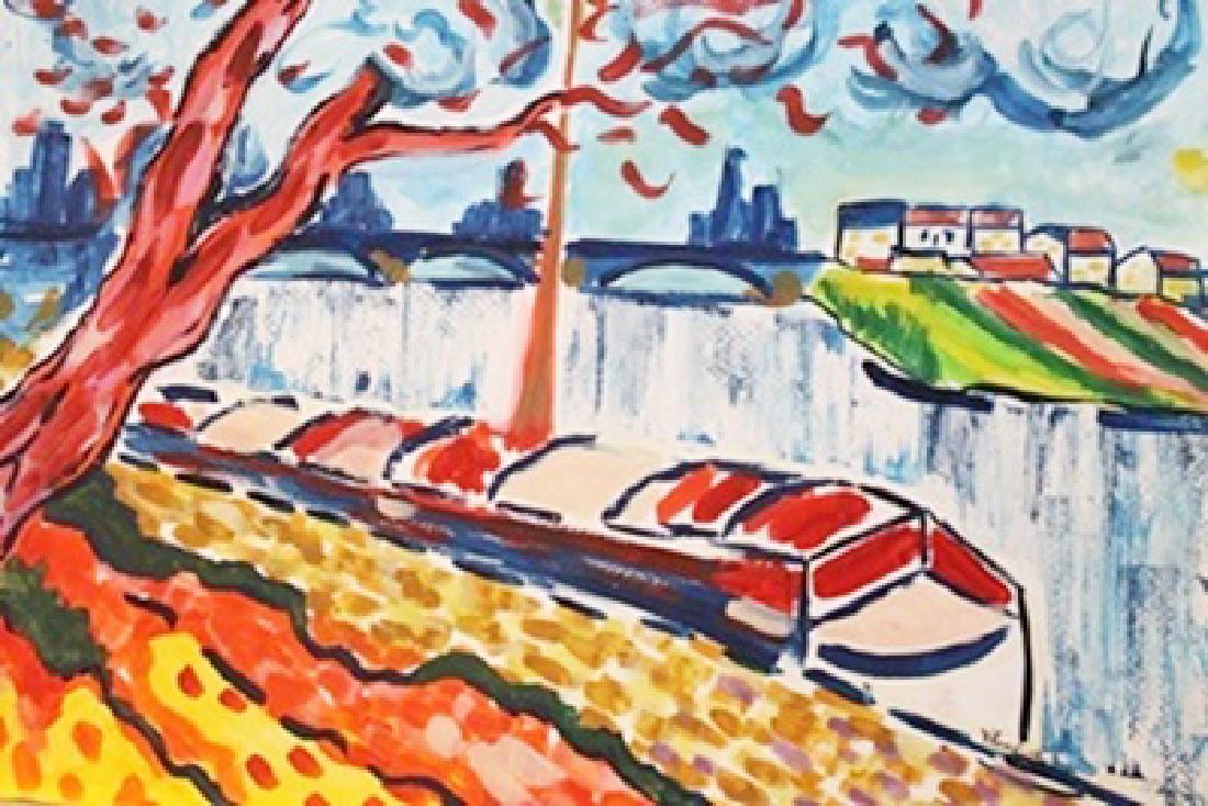 Sailing Boats At Chatou - Maurice De Vlaminck -: Watercolor on paper by Maurice De Vlaminck, approx. 17x12 in. Maurice de Vlaminck was a French painter. Along with André Derain and Henri Matisse he is considered one of the principal figures in the