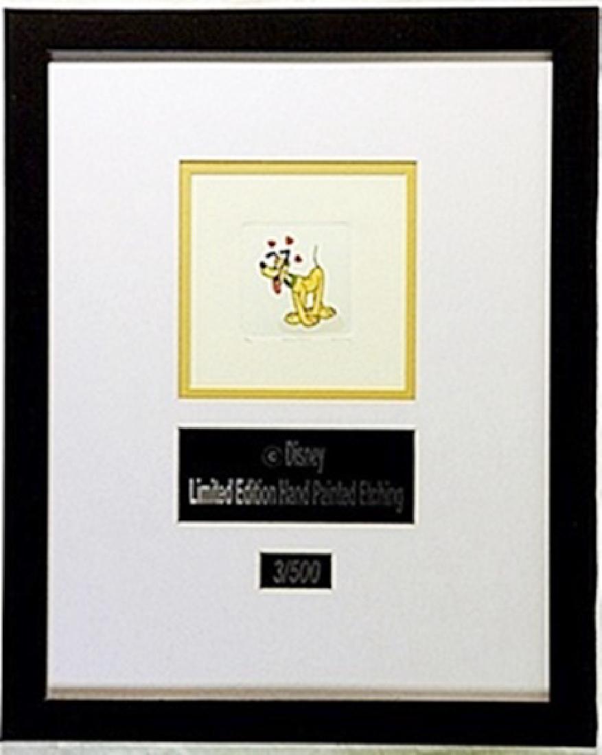 Licenced Disney Etchings Pluto: Licenced Disney Etchings "Pluto" hand colored, Limited Edition, comes in Beautiful custom matt & frame, approx dimension 14"x18".